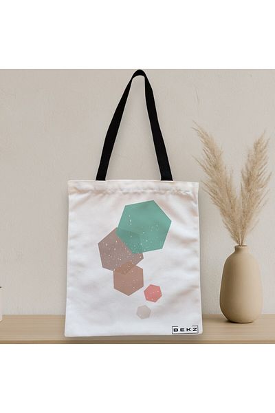 BEKZ Textile Bag With Zipper, Tote Bag, Hexagons Pattern, 38x34.5 Cm, ​​White, ®