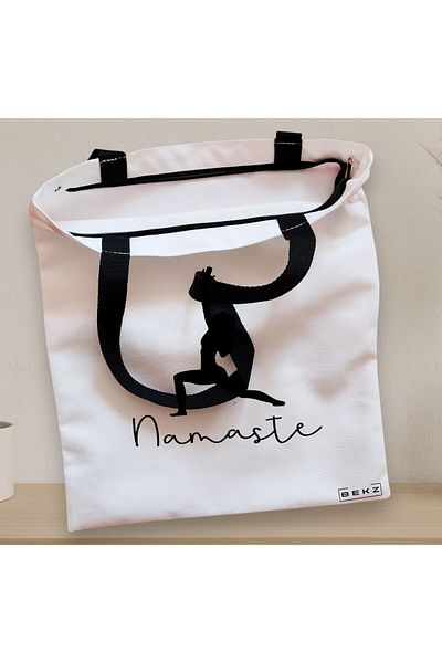 BEKZ Textile Bag With Zipper, Yoga Namaste Tote Bag, 38x34.5 Cm, ​​White, ®