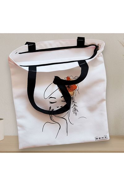 BEKZ Textile Bag With Zipper, Tote Bag, Flower Lady 13, 38x34.5 Cm, ​​White, ®
