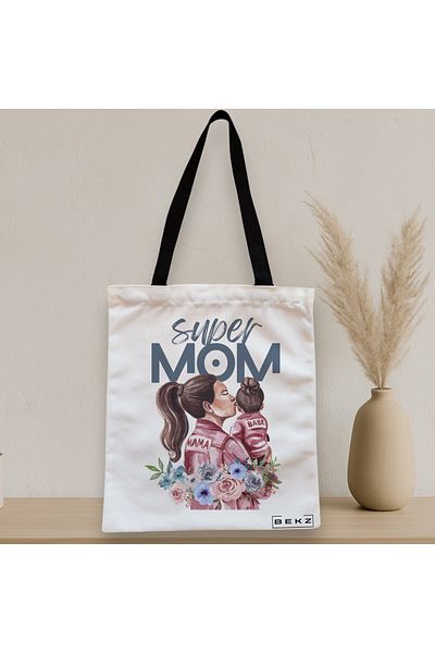 BEKZ Textile Bag With Zipper, Tote Bag, Super Mom 2 Model, 38x34.5 Cm, ​​White, ®