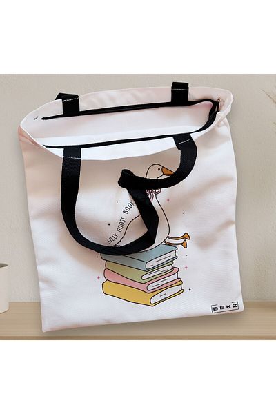BEKZ Textile Bag With Zipper, Tote Bag, Silly Goose Model 9, 38 X 34.5 Cm, ​​White, ®