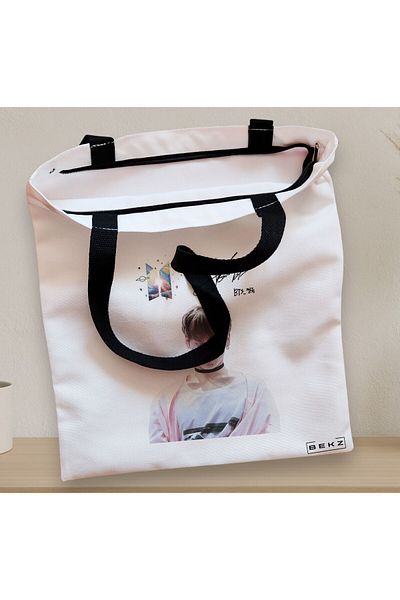 BEKZ Textile Bag With Zipper, Tote Bag, Model Bts Jungkook 2, 38x34.5 Cm, ​​White, ®