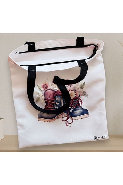BEKZ Sacosa Textila Cu Fermoar, Geanta Tote, Model Flowers 20 38 X 34.5 Cm, Alb, ®