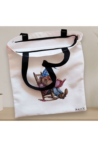 BEKZ Textile Bag With Zipper, Tote Bag, Model The Bookish Gnome 7 38 X 34.5 Cm, ​​White, ®