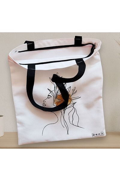 BEKZ Textile Bag With Zipper, Tote Bag, Flower Lady 9, 38x34.5 Cm, ​​White, ®