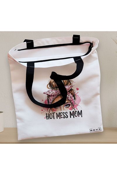 BEKZ Textile Bag With Zipper, Tote Bag, Hot Mess Mom Model 38 X 34.5 Cm, ​​White, ®