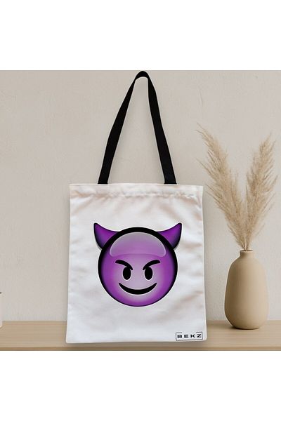 BEKZ Textile Bag With Zipper, Tote Bag, Devil Model, 38x34.5 Cm, ​​White, ®