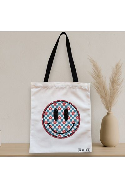 BEKZ Sacosa Textila Cu Fermoar, Geanta Tote, Model Pattern, 38x34.5 Cm, Alba, ®