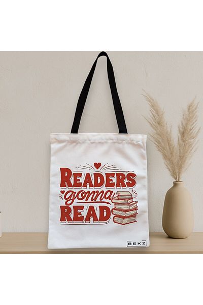 BEKZ Textile Bag With Zipper, Tote Bag, Readers Gonna Read Model 38 X 34.5 Cm, ​​White, ®