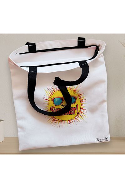 BEKZ Textile Bag With Zipper, Tote Bag, Sun Faces 4 Model 38 X 34.5 Cm, ​​White, ®