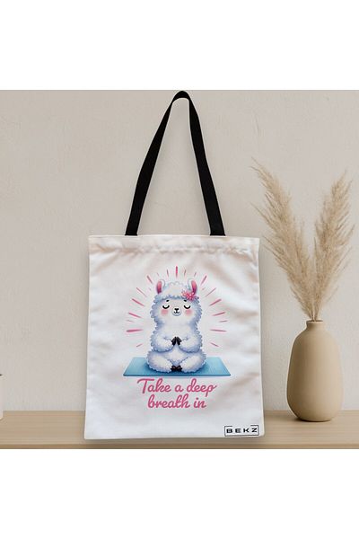 BEKZ Textile Bag With Zipper, Yoga Tote Bag Take A Deep Breath In, 38x34.5 Cm, ​​White, ®