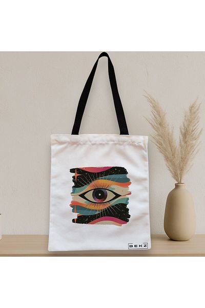 BEKZ Textile Bag With Zipper, Tote Bag, Celestial Eye 4 Model, 38x34.5 Cm, ​​White, ®