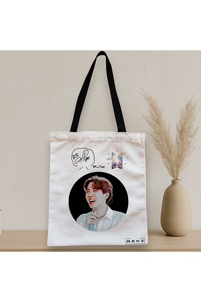 BEKZ Textile Bag With Zipper, Tote Bag, Bts J-hope Model, 38x34.5 Cm, ​​White, ®