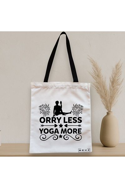 BEKZ Textile Bag With Zipper, Orry Less Yoga More Yoga Tote Bag, 38x34.5 Cm, ​​White, ®
