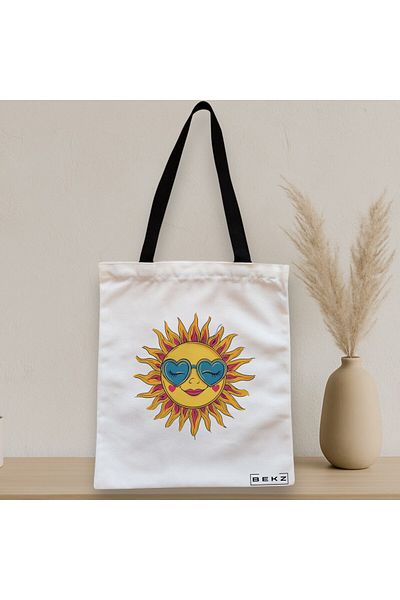 BEKZ Textile Bag With Zipper, Tote Bag, Sun Faces Model 16 38 X 34.5 Cm, ​​White, ®