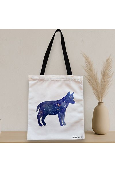 BEKZ Sacosa Textila Cu Fermoar, Geanta Tote, Model Caine Astral, 38x34.5 Cm, Alba, ®