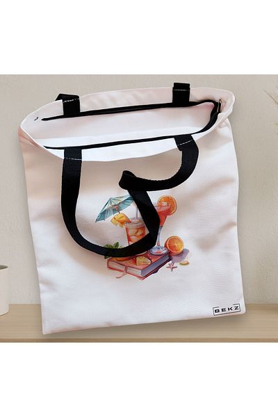 BEKZ Textile Bag With Zipper, Tote Bag, Model Books And Summer 3 38 X 34.5 Cm, ​​White, ®
