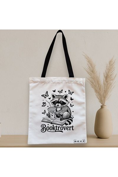 BEKZ Textile Bag With Zipper, Tote Bag, Booktrovert Model 38 X 34.5 Cm, ​​White, ®