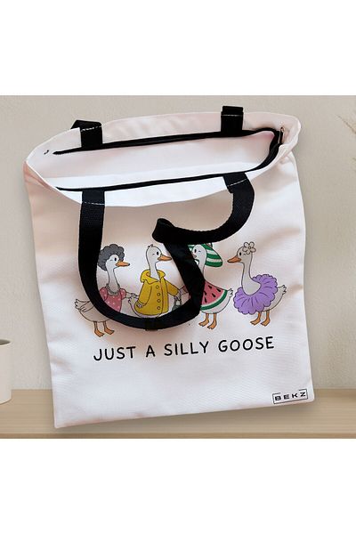 BEKZ Textile Bag With Zipper, Tote Bag, Just A Silly Goose 2 Model 38 X 34.5 Cm, ​​White, ®