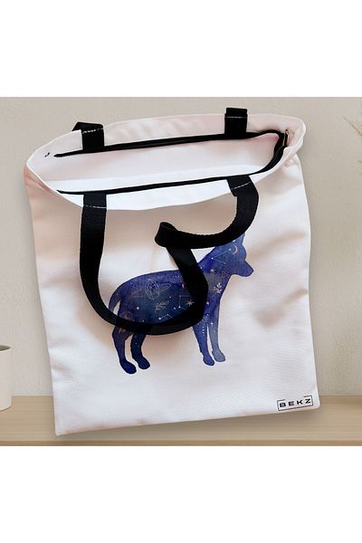 BEKZ Sacosa Textila Cu Fermoar, Geanta Tote, Model Caine Astral, 38x34.5 Cm, Alba, ®
