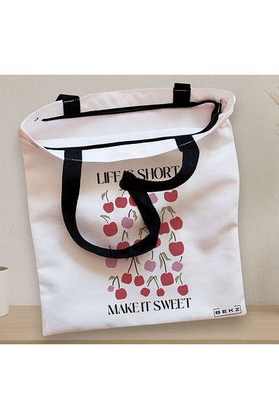 BEKZ Textile Bag With Zipper, Boho Style Tote Bag 6, 38x34.5 Cm, ​​White, ®