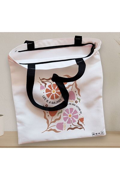 BEKZ Sacosa Textila Cu Fermoar, Geanta Tote Boho Style 7, 38x34.5 Cm, Alba, ®