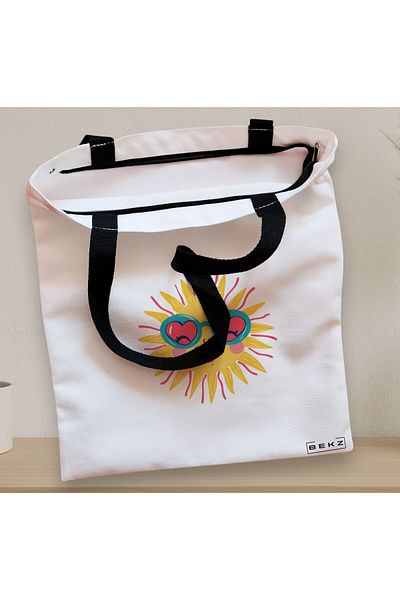 BEKZ Textile Bag With Zipper, Tote Bag, Model Sun Faces 11 38 X 34.5 Cm, ​​White, ®