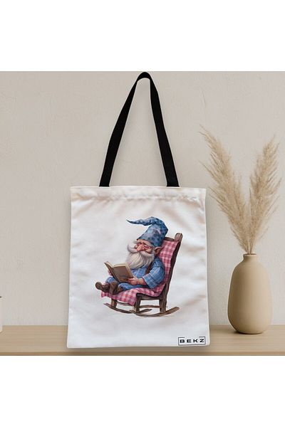 BEKZ Textile Bag With Zipper, Tote Bag, Model The Bookish Gnome 6 38 X 34.5 Cm, ​​White, ®