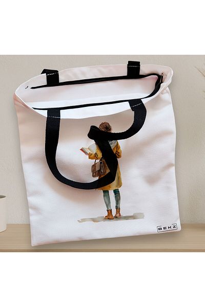 BEKZ Textile Bag With Zipper, Tote Bag, Model The Bookie Girl 22 38 X 34.5 Cm, ​​White, ®