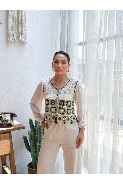 BLUE DAY'S Women's Bohemian Crochet Fabric Cardigan