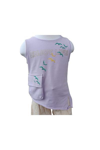 nk kids Girls' Tank Top T-Shirt Enjoy Printed Bag Pocket Sleeveless Lilac Color