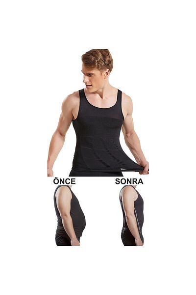 FİTFORMGİYİM Corset Black Men's Tank Top Corset Tank Top Waist Chest Belly Gynecomastia Toning Upright Posture