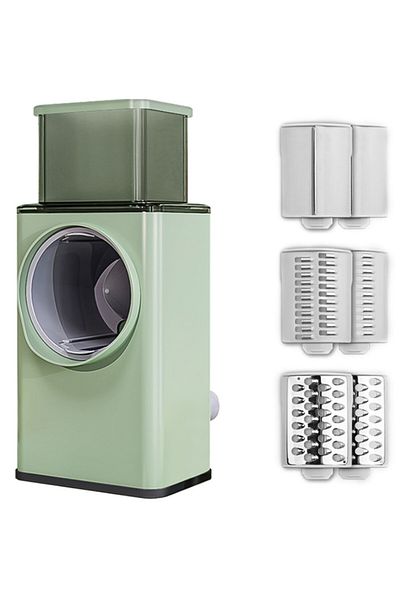 Generic Rotary Kitchen Grater and Slicer, 3 Interchangeable Stainless Steel Blades, Mint Green
