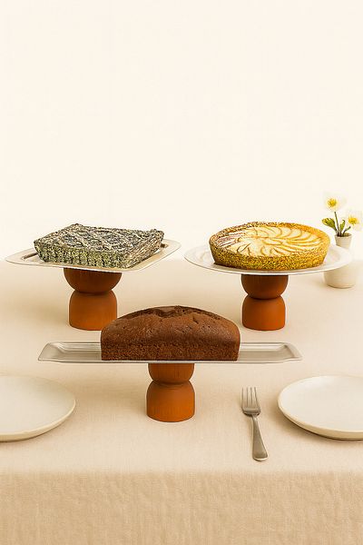 Mirilliahome Set of 3 Silver Presentation Plates with Legs – Rectangular Square Round Wooden Stand Plate