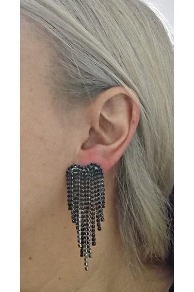 mos&more Black Stone Dangle Long Women's Evening Dress Earrings, Tassel Earrings, Waterway