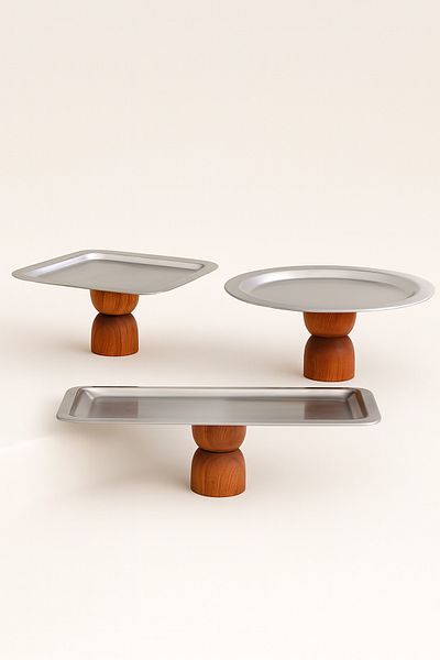 Mirilliahome Set of 3 Silver Presentation Plates with Legs – Rectangular Square Round Wooden Stand Plate