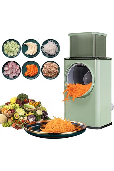 Generic Rotary Kitchen Grater and Slicer, 3 Interchangeable Stainless Steel Blades, Mint Green