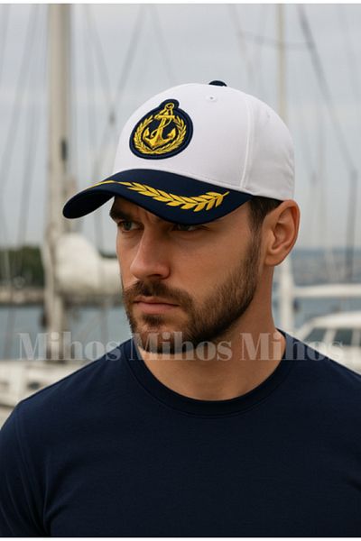 Mihos Unisex Captain Sailor Λευκό-Μπλε καπέλο