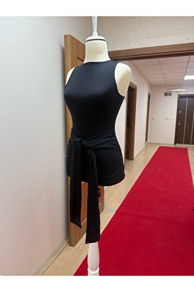 MODAHOBİMİZ Şık Tasarım Yaka Kadın Bağlama Siyah Dar Mini Elbise