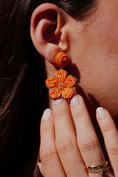Rumon Hanging Braided Straw Flower Earrings