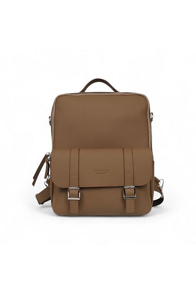 PAFTALI DERİ Padded Leather Backpack – Medium Size, Laptop Compatible, Covered Buckle Pocket, 38X26X6 cm