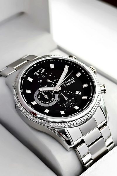Ferrucci Men's Functional Wristwatch - Silver-Black Bracelet 3Atm Different Coordinates