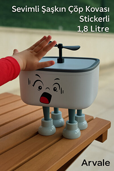 ARVALE Sevimli Fırfırlı Klik Kapaklı Çöp Kovası | Stickerlı 1,8 Litre