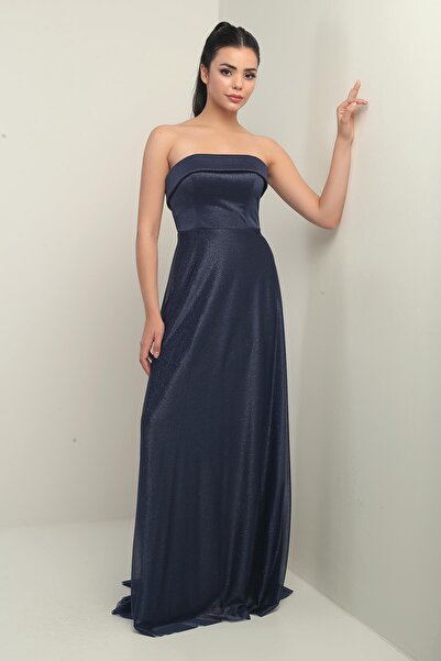 By Saygı Жіноча довга сукня з сріблястого фатину на підкладці з коміром-губкою