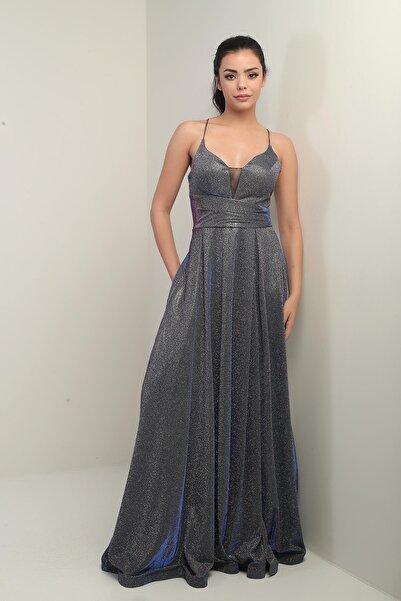 By Saygı Glittery Long Evening Dress - Rope Strap and Lined Dress