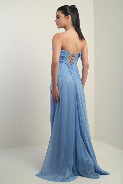 By Saygı Жіноча довга сукня з сріблястого фатину на підкладці з коміром-губкою