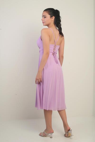 By Saygı Жіноча сукня з шнурівкою на плечах, кружевим коміром, підкладкою та шнурівкою ззаду, з пишною спідницею з шифону