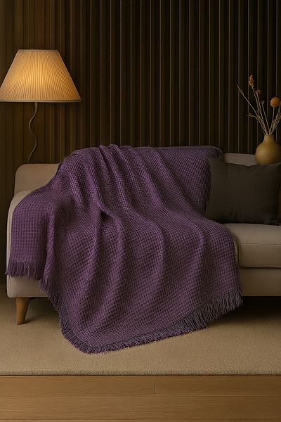Rell Home شال أريكة من القطن المنسوج مقاس 170 × 220 سم – بطانية تلفزيون مهدبة وغطاء أريكة مزخرف