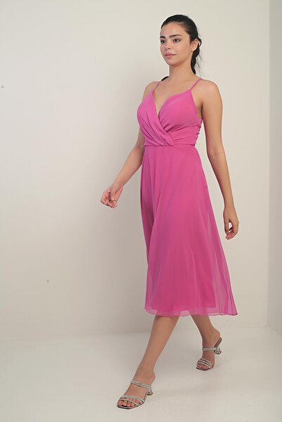 By Saygı Жіноча сукня з шнурівкою на плечах, кружевим коміром, підкладкою та шнурівкою ззаду, з пишною спідницею з шифону