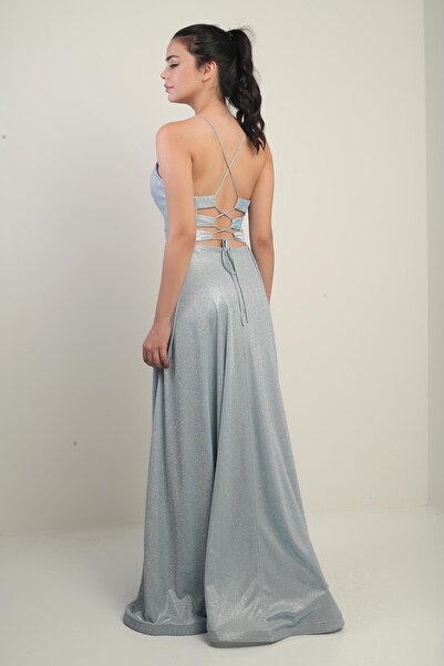By Saygı Glittery Long Evening Dress - Rope Strap and Lined Dress